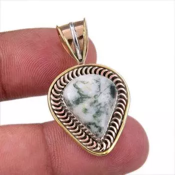 Natural Green Dendrite Opal 925 Sterling Silver Gift TwoTone Pendant 1.50 O2G28