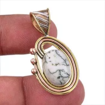 Natural Green Dendrite Opal 925 Sterling Silver Gift TwoTone Pendant 1.50 E7e59