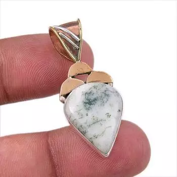 Natural Green Dendrite Opal 925 Sterling Silver Gift TwoTone Pendant 1.50 F6u94