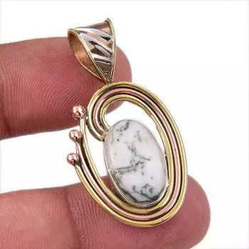 Natural Green Dendrite Opal 925 Sterling Silver Gift TwoTone Pendant 1.50 C0s50