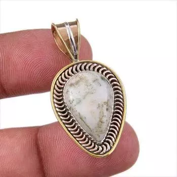 Natural Green Dendrite Opal 925 Sterling Silver Gift TwoTone Pendant 1.50 e3A57
