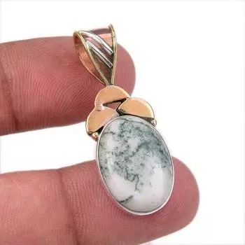 Natural Green Dendrite Opal 925 Sterling Silver Gift TwoTone Pendant 1.50 v7b62