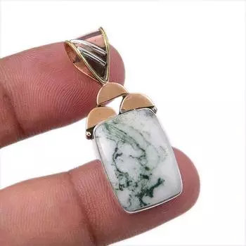 Natural Green Dendrite Opal 925 Sterling Silver Gift TwoTone Pendant 1.50 a3H55