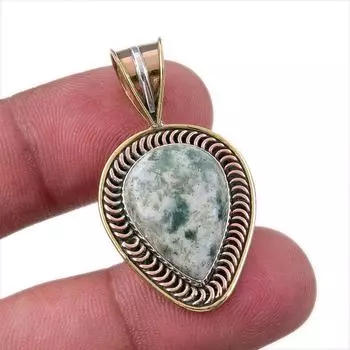 Natural Green Dendrite Opal 925 Sterling Silver Gift TwoTone Pendant 1.50 l2f15