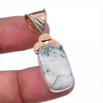 Natural Green Dendrite Opal 925 Sterling Silver Gift TwoTone Pendant 1.75 Z7b56