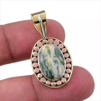 Natural Green Dendrite Opal 925 Sterling Silver Gift TwoTone Pendant 1.50 n3V28