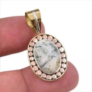 Natural Green Dendrite Opal 925 Sterling Silver Gift TwoTone Pendant 1.25 k7h57