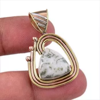 Natural Green Dendrite Opal 925 Sterling Silver Gift TwoTone Pendant 1.50 z7w54