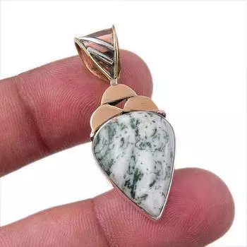 Natural Green Dendrite Opal 925 Sterling Silver Gift TwoTone Pendant 1.50 V5z63