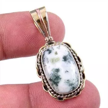 Natural Green Dendrite Opal Gemstone 925 Solid Silver TwoTone Pendant 1.50 t4V63
