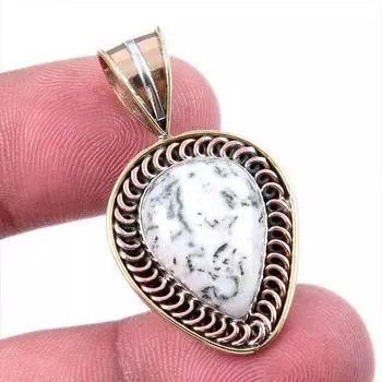 Natural Green Dendrite Opal Gemstone 925 Solid Silver TwoTone Pendant 1.50 l8Z75