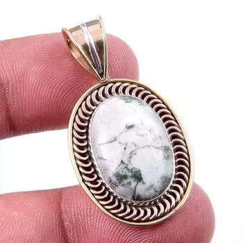 Natural Green Dendrite Opal Gemstone 925 Solid Silver TwoTone Pendant 1.50 k0c85