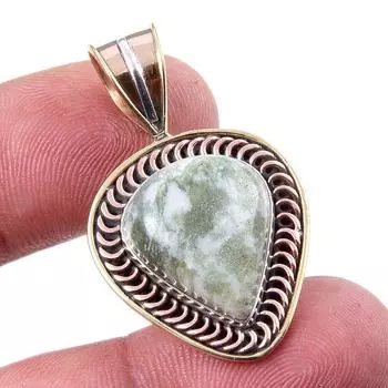 Natural Green Dendrite Opal Gemstone 925 Solid Silver TwoTone Pendant 1.50 d7U87