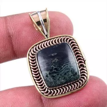 Natural Green Dendrite Opal Gemstone 925 Solid Silver TwoTone Pendant 1.25 l1B57