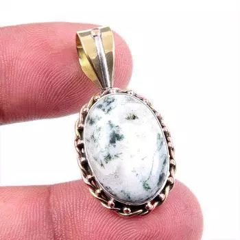 Natural Green Dendrite Opal Gemstone 925 Solid Silver Two Tone Pendant 1.5 p7o17