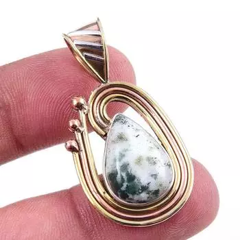 Natural Green Dendrite Opal Gemstone 925 Solid Silver TwoTone Pendant 1.50 P2I60