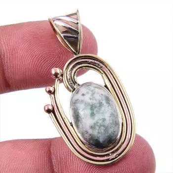 Natural Green Dendrite Opal Gemstone 925 Solid Silver TwoTone Pendant 1.50 N8l01