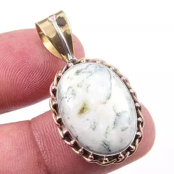 Natural Green Dendrite Opal Gemstone 925 Solid Silver TwoTone Pendant 1.50 N4H47