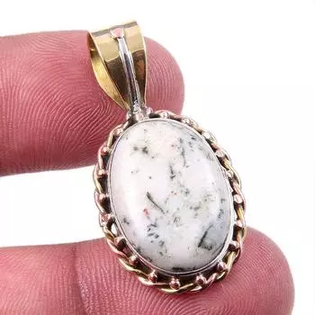 Natural Green Dendrite Opal Gemstone 925 Solid Silver TwoTone Pendant 1.50 B5L18