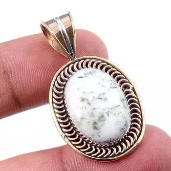Natural Green Dendrite Opal Gemstone 925 Solid Silver TwoTone Pendant 1.50 K4s39