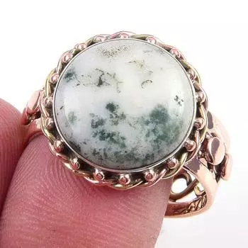 Natural Green Dendrite Opal Gemstone 925 Sterling Silver Two Tone Ring S.10 M9c25