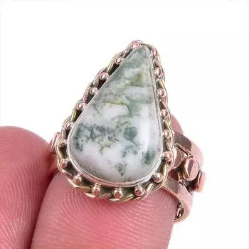 Natural Green Dendrite Opal Gemstone Two Tone 925 Sterling Silver Ring S.6 z6N07
