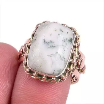 Natural Green Dendrite Opal Gemstone Two Tone 925 Sterling Silver Ring S.8 J2G73