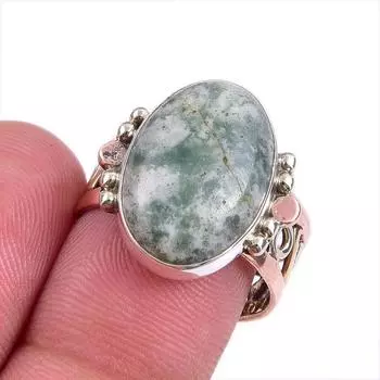 Natural Green Dendrite Opal Gemstone Two Tone 925 Sterling Silver Ring S.9 i1V84