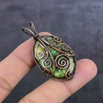 Natural Green Dendritic Gemstone Copper Wire Wrap Jewelry Pendant 2.09 d9B26