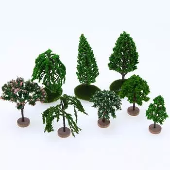 Natural Green Fake Trees Artificial Moss Rocks/Wooden Base Dollhouse Mini Tree Building Model H