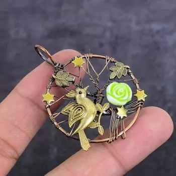 Natural Green Flower Gemstone Copper Wire Wrap Jewelry Pendant 2.17 H1b99