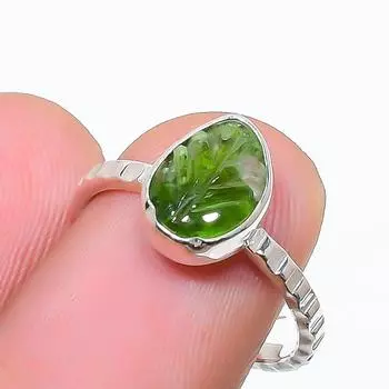 Кольцо с натуральным зеленым турмалином из стерлингового серебра 925 пробы, размер 6 (США) 6 US