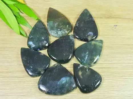 Natural Green Moss Agate Pear Cabochon Loose Gemstone 8Pcs Lot 31-42MM RQ-2730