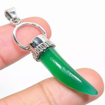 Natural Green Onyx Gemstone 925 Solid Sterling Silver Jewelry Pendant 2.25 t7W71