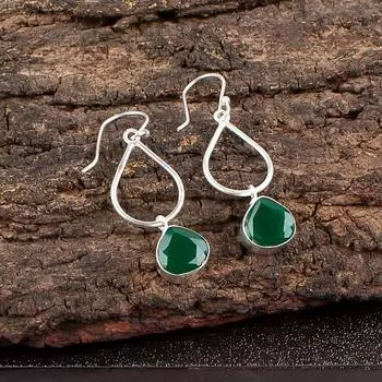 Natural Green Onyx Gemstone 925 Sterling Silver Jewelry Handmade Earrings 1.90 EE-19-16