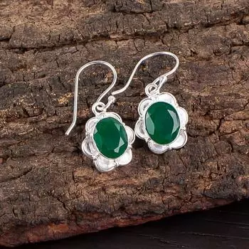 Natural Green Onyx Gemstone 925 Sterling Silver Jewelry Handmade Earrings 1.30 EE-11-13