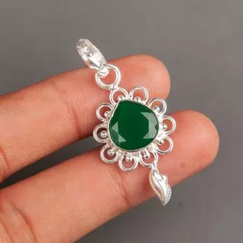 Natural Green Onyx Gemstone 925 Sterling Silver Jewelry Handmade Pendant 1.80 PP-4-17