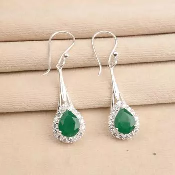 Natural Green Onyx Gemstone 925 Sterling Silver Jewelry Zircon Earrings 1.86 CZE-7-18