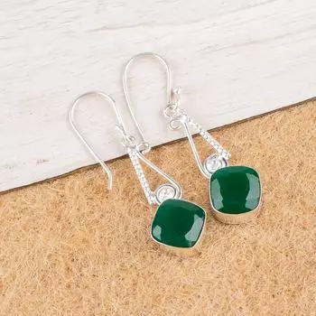 Natural Green Onyx Gemstone 925 Sterling Silver Jewelry Handmade Earrings1.90 EE-46-13