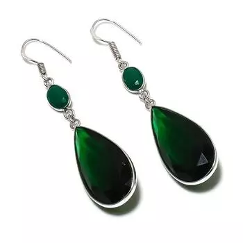 Natural Green Onyx Gemstone 925 Sterling Silver Jewelry Earring 2.64 K2T25