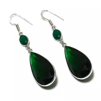 Natural Green Onyx Gemstone 925 Sterling Silver Jewelry Earring 2.60 V3K51