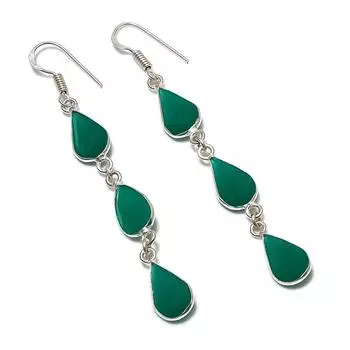 Серьги из стерлингового серебра 925 пробы с натуральным зеленым ониксом 2,92 дюйма n3G17