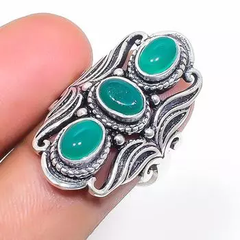 Natural Green Onyx Gemstone 925 Sterling Silver Jewelry Ring Size 5.5 K7z09