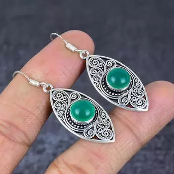 Серьги из стерлингового серебра 925 пробы с натуральным зеленым ониксом 1,97 дюйма d4J19