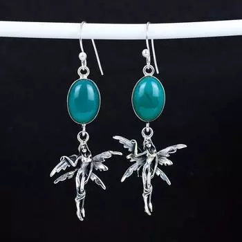 Серьги из натурального зеленого оникса, старинные серьги из стерлингового серебра 925 пробы, серьги-подвески из серебра в стиле бохо, подарки на День благодарения, подарки для нее 2.95 зелёный