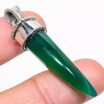 Natural Green Onyx Gemstone Handmade 925 Solid Sterling Silver Pendant 2 t7o94