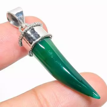 Natural Green Onyx Gemstone Handmade 925 Solid Sterling Silver Pendant 2 q3P49