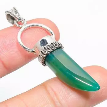 Natural Green Onyx Gemstone Handmade 925 Solid Sterling Silver Pendant 2 N8a81