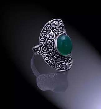 Natural Green Onyx Gemstone Handmade 925 Sterling Silver Ring Size 7.75 Q8W80