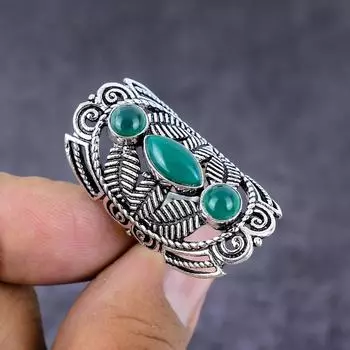 Natural Green Onyx Gemstone Handmade 925 Sterling Silver Gift Ring Size 8 D4k96